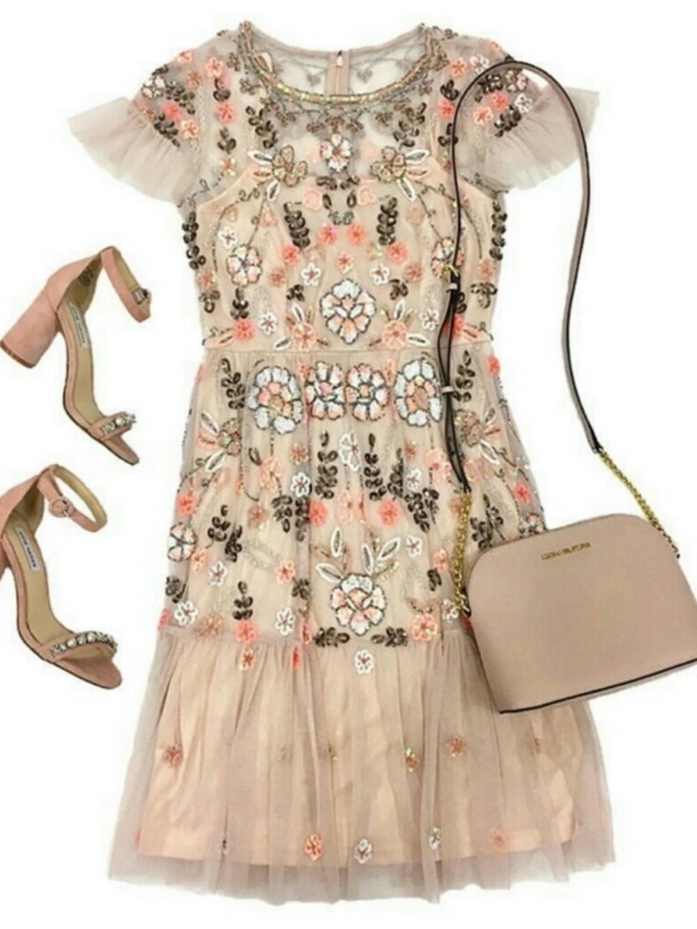 Gianni Bini Penny Floral Sequin Beaded Embellished Dress Pink Size 0